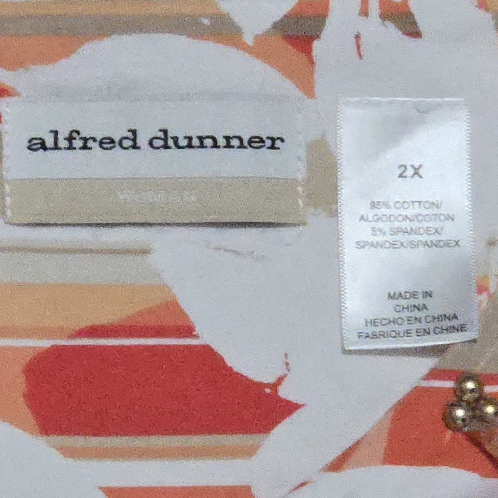Alfred Dunner Woman Shirt Stretch Orange Stripe Floral Stud Fringe Collar Sz 2x - Picture 6 of 12